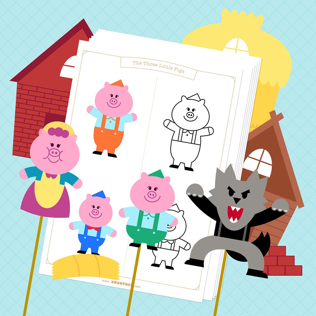 The three little pig's story doll coloring pages