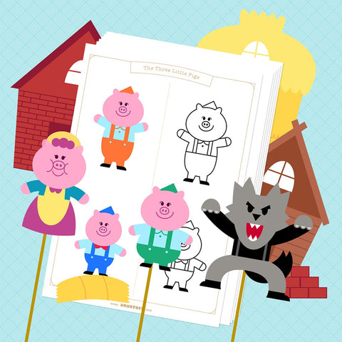 The three little pig's story doll coloring pages